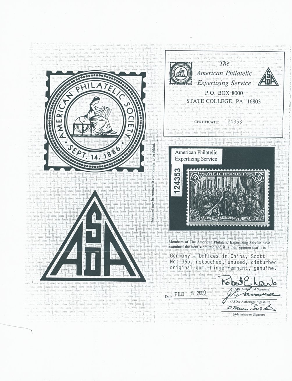 36b NH with copy of the APS Expertization Certificate