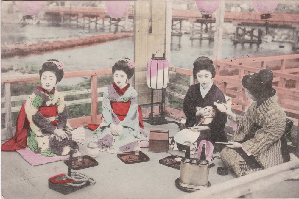 1917 Postcard dated 8/6 from Hong Kong for France, censored by military authority. Tea ceremony
