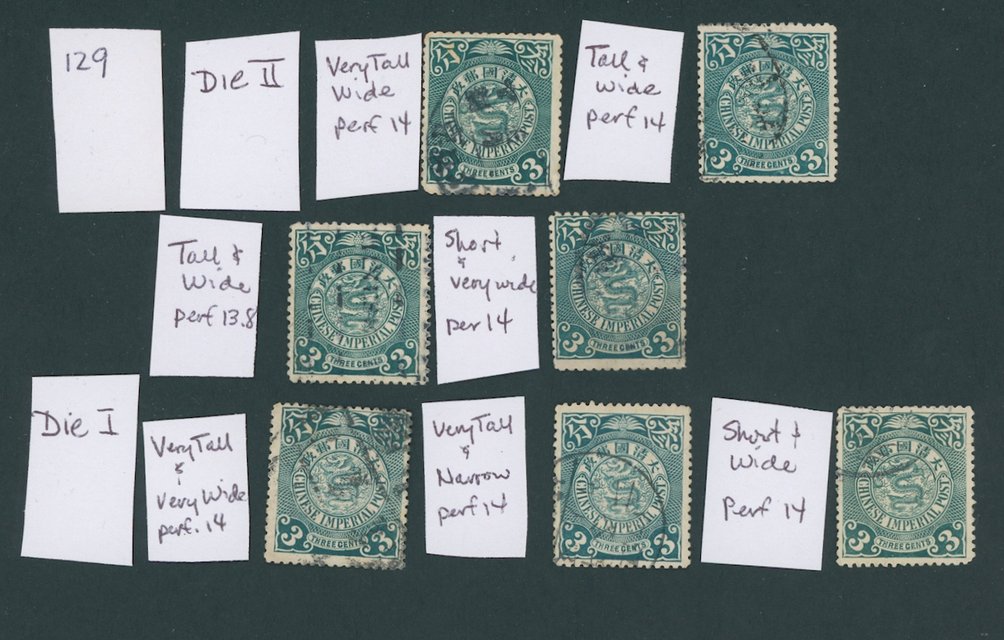 125 CSS 129, 1900-1912 Chinese Imperial Post 3c varieties (7 used)