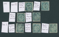 125 CSS 129, 1900-1912 Chinese Imperial Post 3c varieties (7 used)