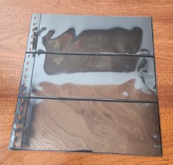 3 pocket black two sided pages for the Lindner 18 ring binders; used but in good condition; winning bidder can buy up to 53 at the high bid; very hard to photograph!!