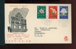 Macau - 372-73 and 378 on 1953 First Day Cover