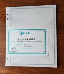 New Packages of 25 blank Minkus Album Pages GK-MKR05 (new G & K number ZGM-BLAR2P1); the winning bidder can buy up to 25 packages at the winning bid price (2 images)