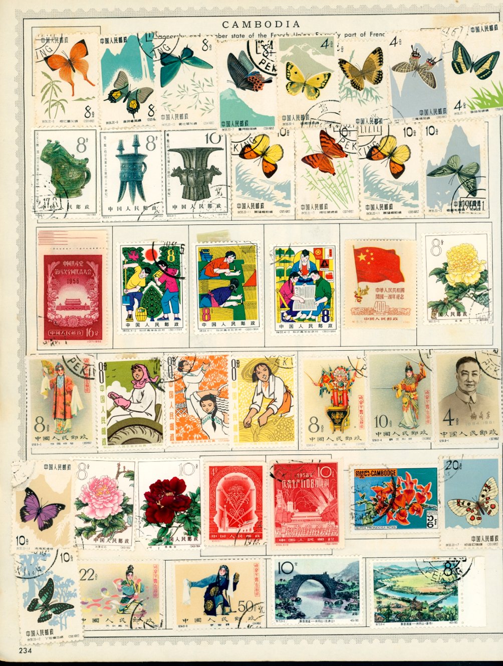 230+ used and unused PRC, mostly used, on album and other types of pages, some duplication, condition varies (6 images)