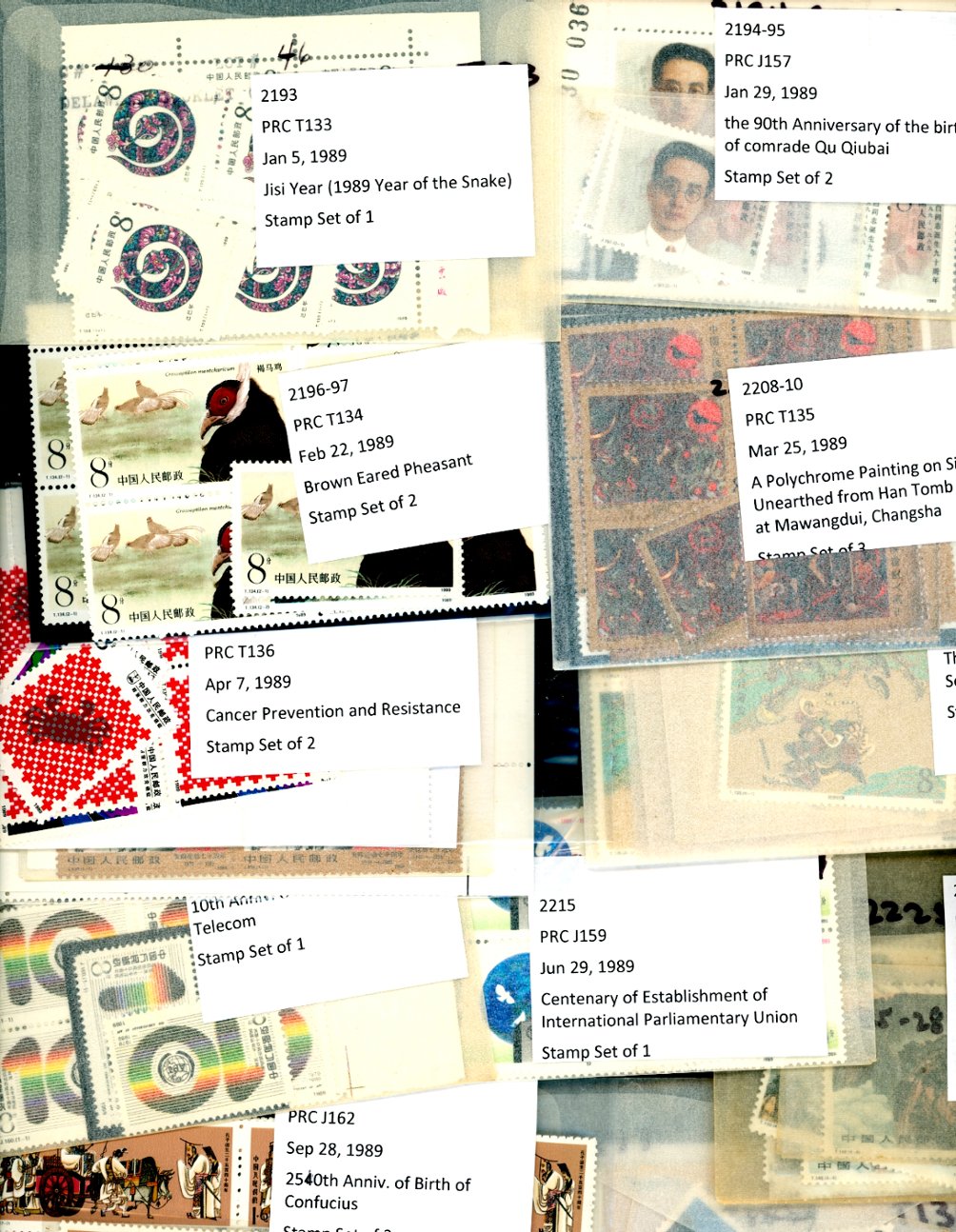 A dealers stock of 1989 in multiples of four or more in well labeled glassines. See the second image for a detailed list of what is included. (2 images)