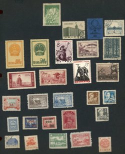 100+ assorted PRC stamps on album pages or as loose stamps. Duplication. Some non-PRC included, but not counted.