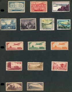 100+ assorted PRC stamps on album pages or as loose stamps. Duplication. Some non-PRC included, but not counted.