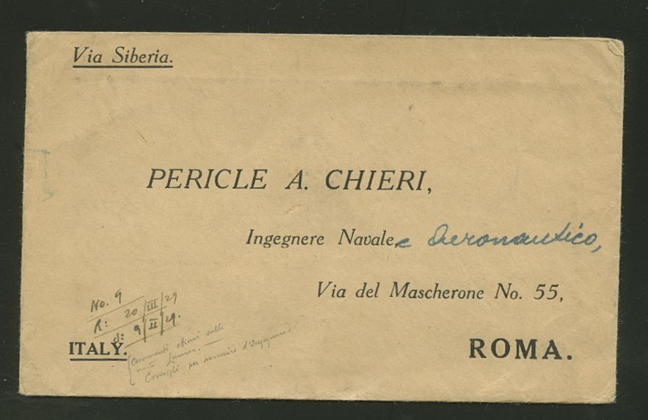 1930 cover from Chengtu to Rome, Italy
