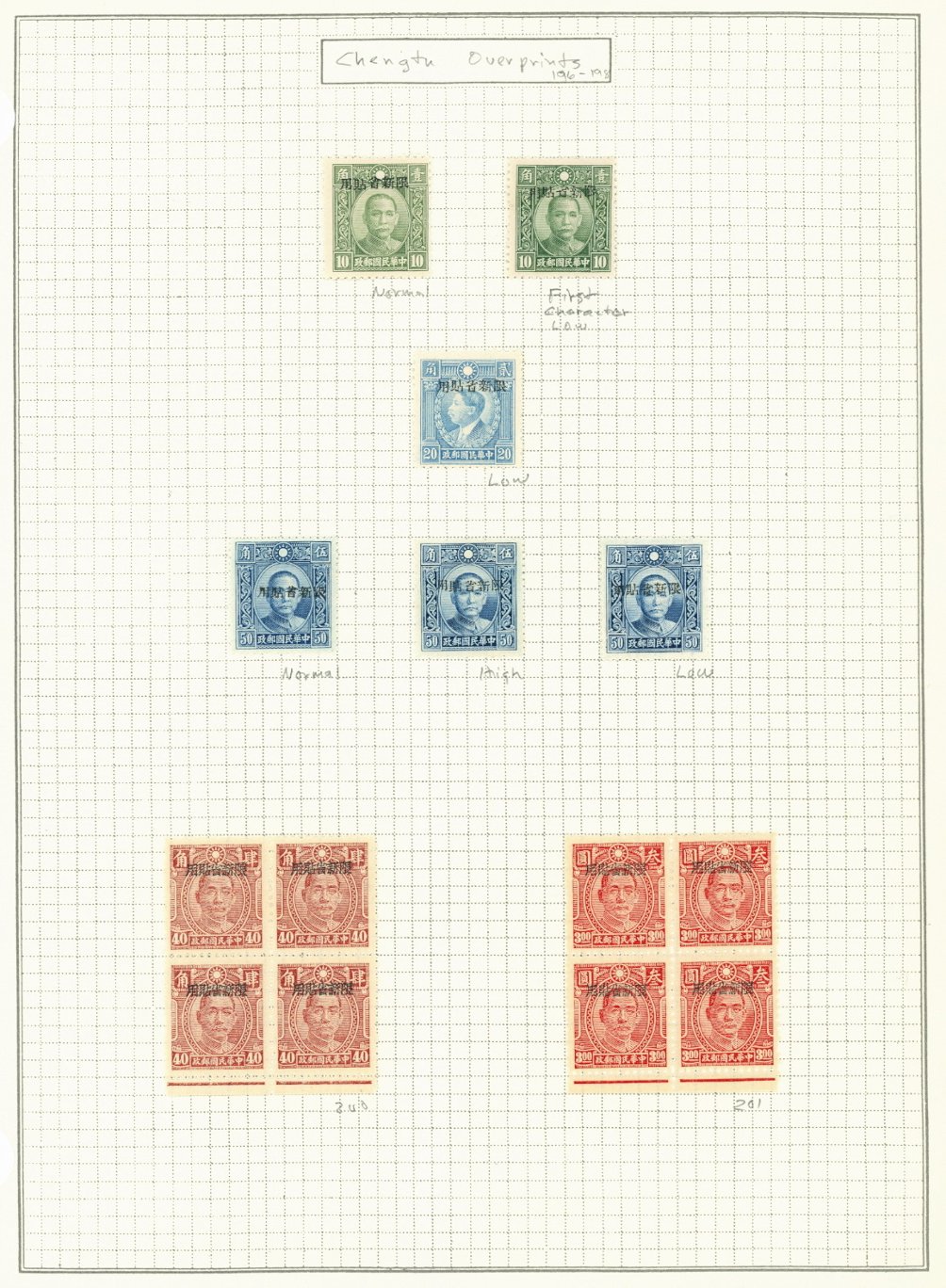 Sinkiang varieties of 196 (x2), 197, 198 (3) and 200-201 in blocks of four