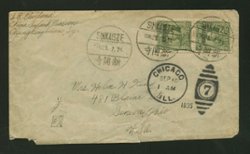 Chungking to USA, 1935 cover mailed from Sinkaisze, West Szechwan, with two of the overprinted stamps