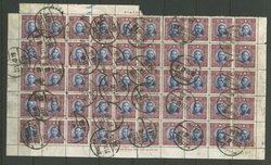 391 CSS 478 in sheet of 50 with cds Swatow 11-21-1949 and broken box variety at pos. 1, 3, 5, 7, and 9/50, creases and some selvage missing