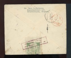 Official Postal Seal - attractive 1932 cover from the Netherlands with seal OS 13, perf. 14; a fascinating example with the seal tied on both sides and numerous cancels telling the saga of this interesting cover (2 images)