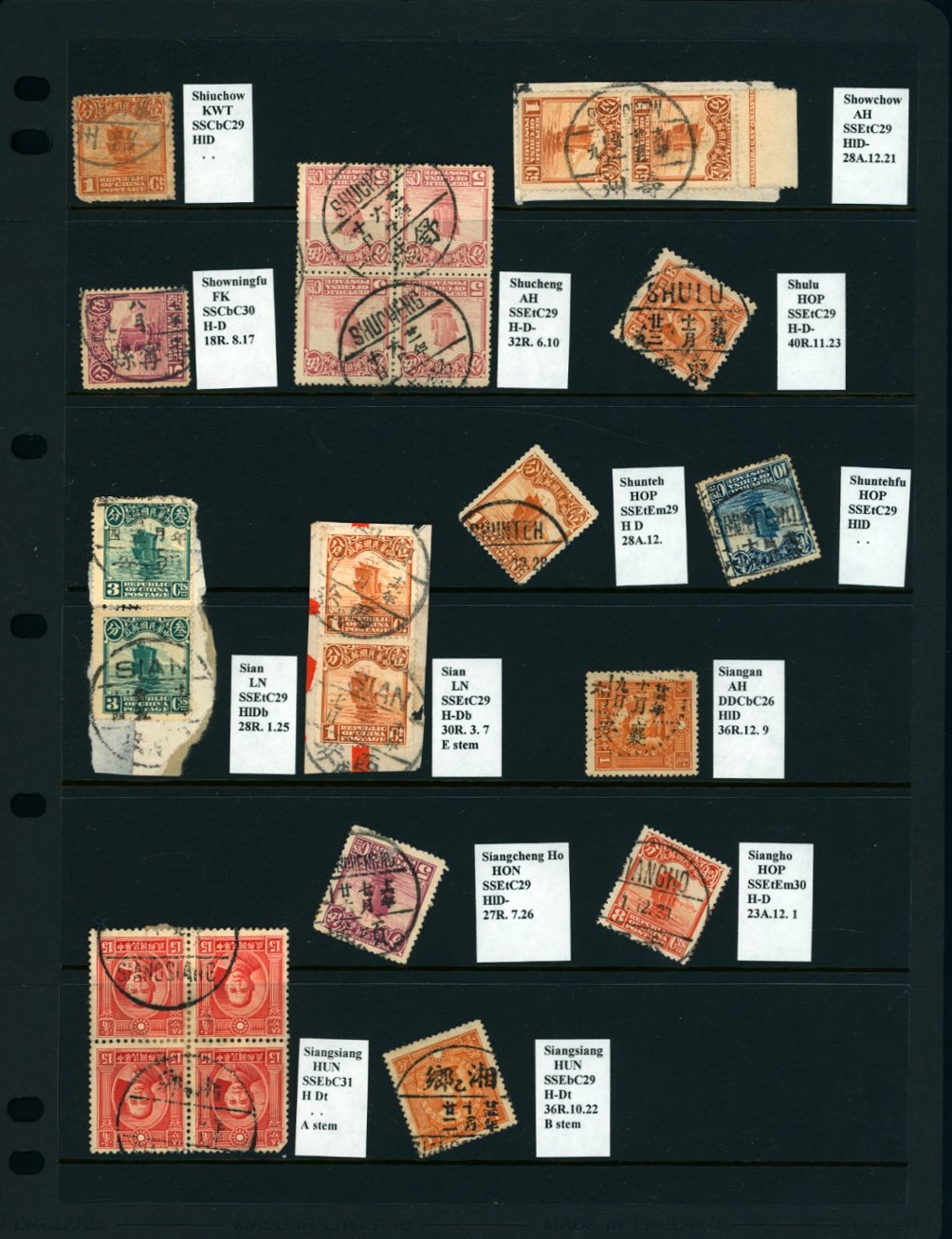 Cancellation Collection - Hupeh Province - Shaping to Sinchow on six pages (6 images)