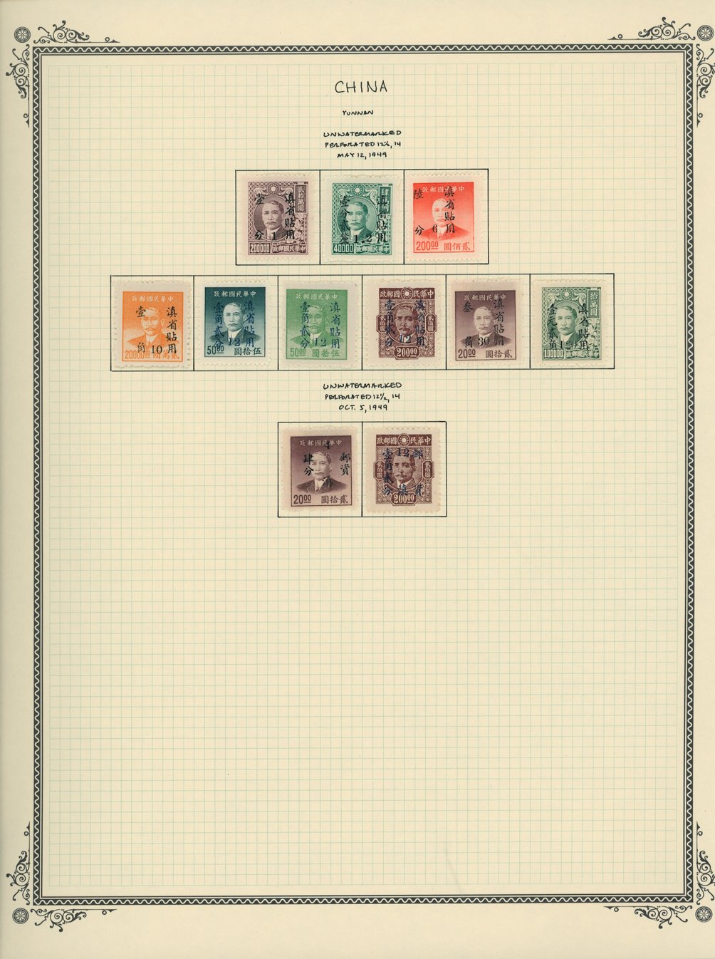 Yunnan on 2 pages, does not include the unissued brown 6c (2 images)