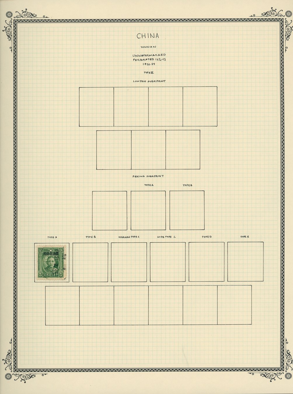 Yunnan on 2 pages, does not include the unissued brown 6c (2 images)