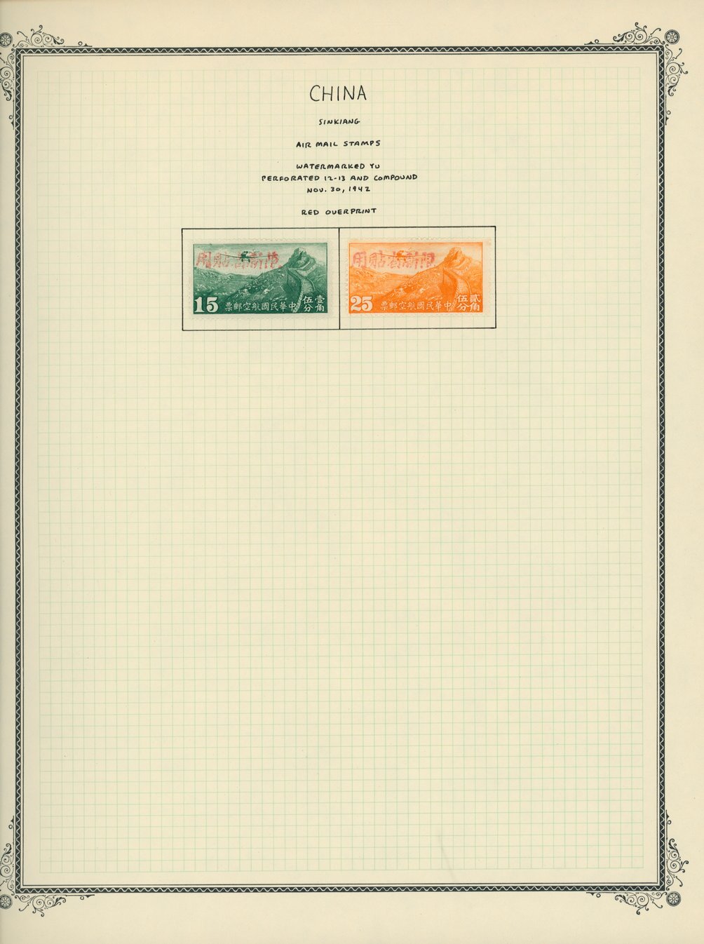 Sinkiang Airmails with red overprint on 2 pages (2 images)