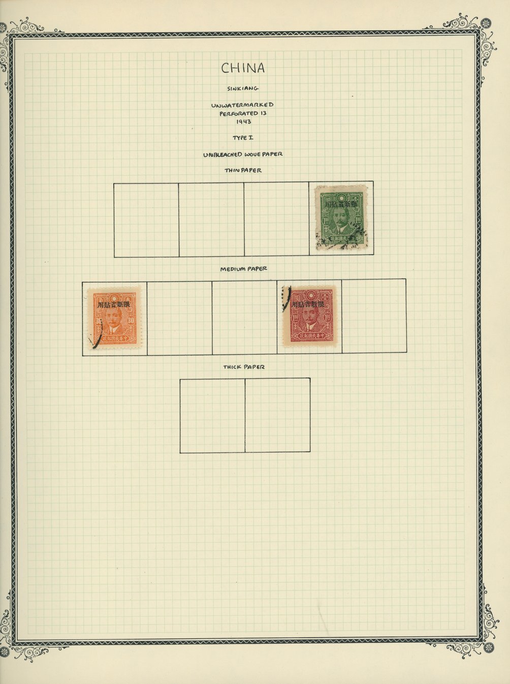 Sinkiang on 6 pages (6 images) (some cancels are questionable)