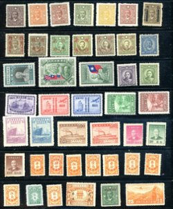 Scott 495//898, C22, J69//838, Yunnan 27, Sinkiang 162, 44 unused stamps, light duplication