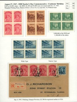 741-44 CSS 1135-38 in blocks of four, both types of the 744, and a 1947 registered cover to USA