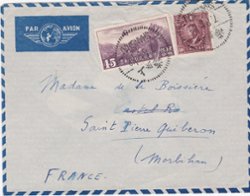 1939 Cover of 7/8 from Shanghai to St. Pierre Quiberon via HK 18/8 SG 419 and 425 (2 images)