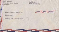 1946 Cover from Shanghai via air (31/12) to the Netherlands, transit HK (2/1) SG 830, 839 and 889 (2 images) (The image clips off part of the cover and sometimes part of a stamp, but the cover is completely intact.)