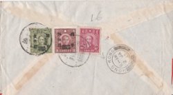 1946 Cover from Shanghai via air (31/12) to the Netherlands, transit HK (2/1) SG 830, 839 and 889 (2 images) (The image clips off part of the cover and sometimes part of a stamp, but the cover is completely intact.)