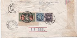 1947 Cover from Shanghai (3/5) to New York, USA, SG 839x2 860, repaired (2 images) (The image clips off part of the cover and sometimes part of a stamp, but the cover is completely intact.)