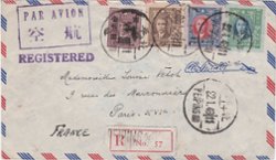 1948 Registered cover from Shanghai by air (3/1) to USA (6/1) SG 947x2 and 967 (2 images) (The image clips off part of the cover and sometimes part of a stamp, but the cover is completely intact.)