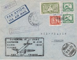 1948 cover from Haiphong June 10 to Kunming June 14 via Indochina
