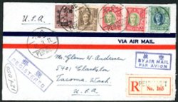1948 Mar. 11. Registered Air Mail cover Peiping to Tacoma, USA. Seattle & Tacoma receiving cancels. Twenty stamps (19 different). $124,050 total postage. Open at right end.