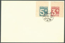 1945 Oct. 21, unaddressed first day cover with Japanese circular date stamp franked with Taiwan Province - 1, 2 var. (overprints omitted), CSS TW 1d, 2d.