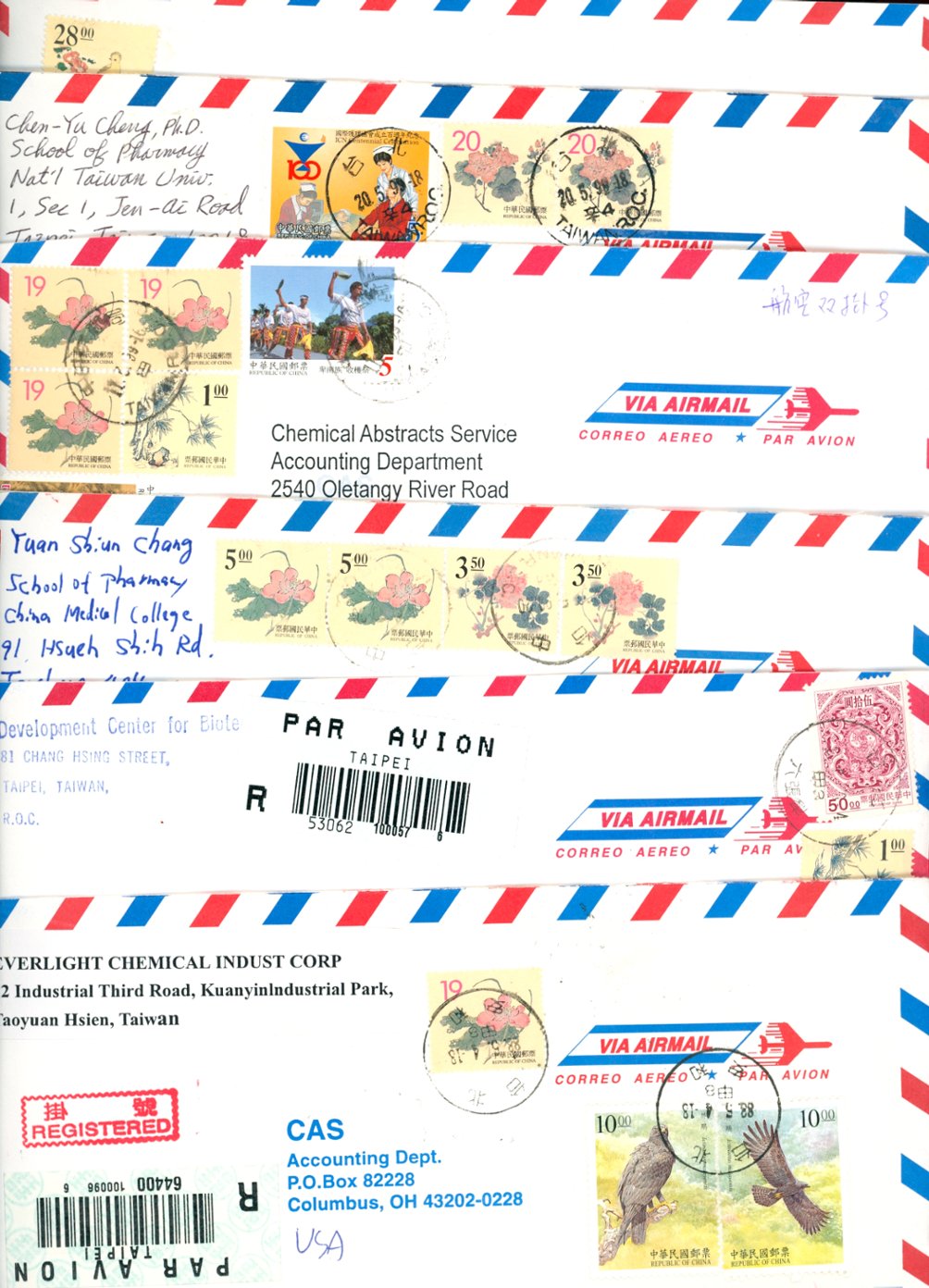 6 Taiwan covers with interesting frankings