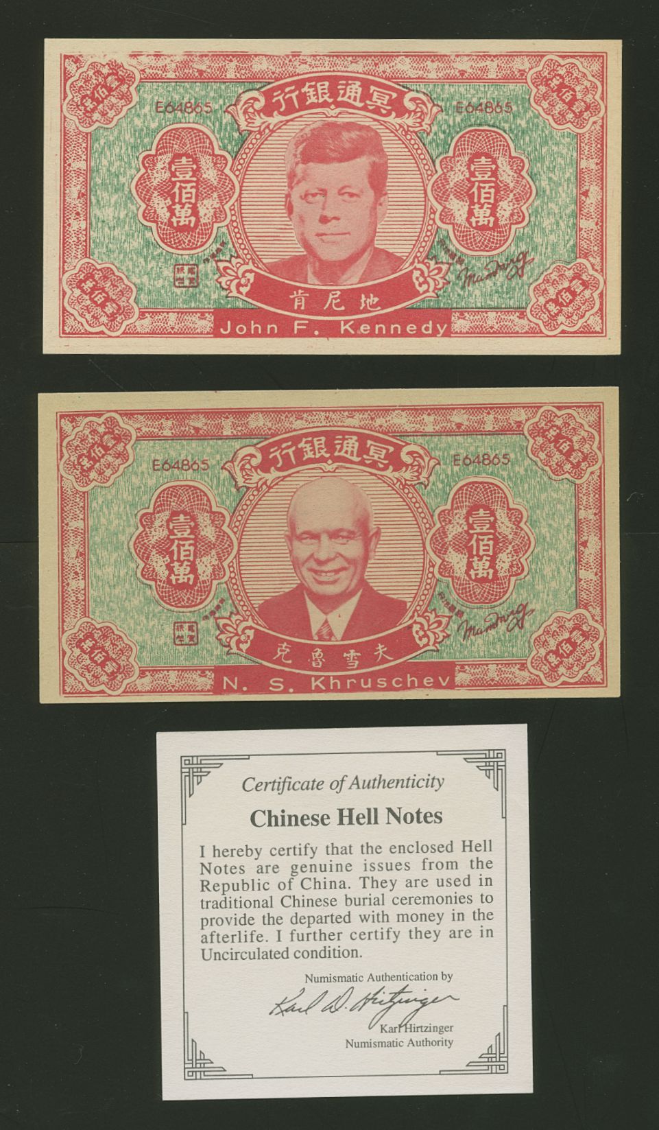 Chinese Hall Notes and card to explain (2 images of front and reverse)