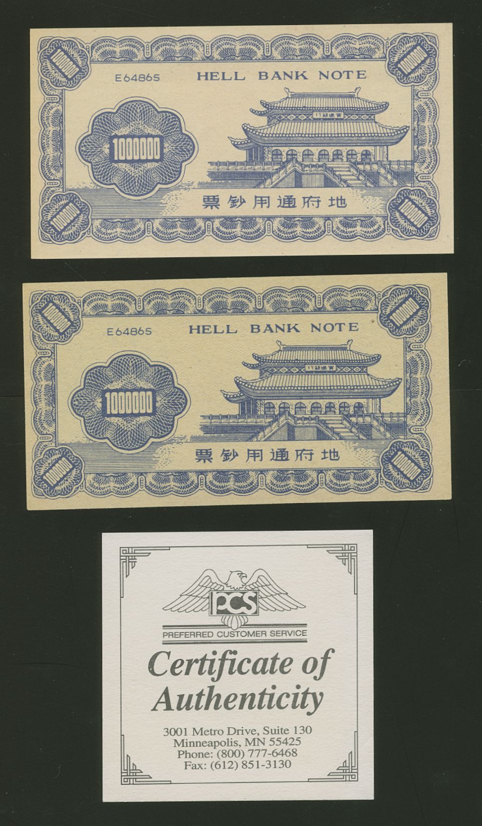 Chinese Hall Notes and card to explain (2 images of front and reverse)