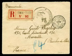 Military - 1911 Nov. 10 Tientsin 14c registered to France with "French Infantry Forces in Tientsin" cancel in black (2 images)