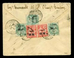 Military - 1911 Nov. 10 Tientsin 14c registered to France with "French Infantry Forces in Tientsin" cancel in black (2 images)