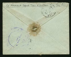 Military - 1909 Nov. 23 Tientsin 18c to France with purple "French Infantry Forces in Tientsin" cancel on reverse (2 images)