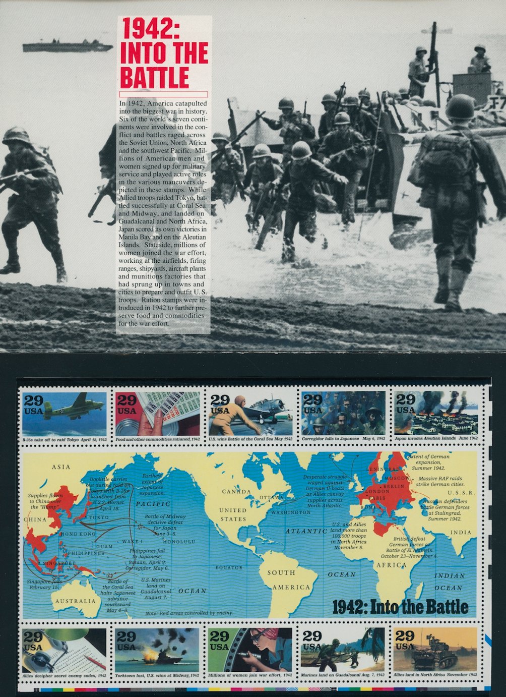 U.S. World War II Remembered folder with five (5) souvenir sheets (6 images)