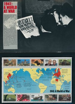 U.S. World War II Remembered folder with five (5) souvenir sheets (6 images)
