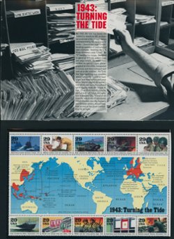 U.S. World War II Remembered folder with five (5) souvenir sheets (6 images)