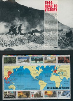 U.S. World War II Remembered folder with five (5) souvenir sheets (6 images)