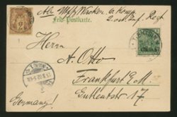 French Military - 1902 Jan. 25 postcard to Germany with additional German Offices in China stamp rec'd. Feb. 3 (see image 3 text) (3 images)