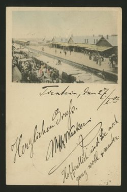 French Military - 1902 Jan. 25 postcard to Germany with additional German Offices in China stamp rec'd. Feb. 3 (see image 3 text) (3 images)