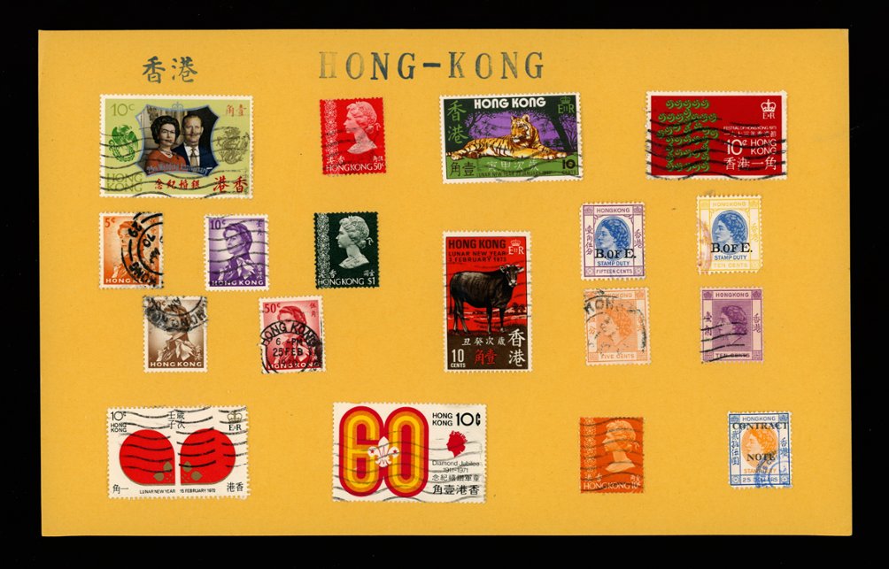 18 stamps affixed to card