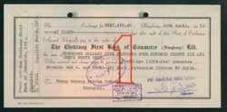 Revenue - 1953 Hong Kong check with 15c, 50c and $1 KGVI 'Bill of Exchange' duty stamps and PRC $500 revenue (2 images)