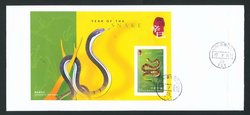 2001 Feb. 24 airmail cover to USA with Scott 921a Yang S102Mb souvenir sheet and two imperf. singles cut from the sheet (2 images)