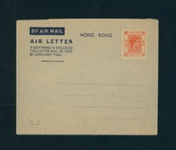 Postal Air Letters (Aerogrammes) Yang AL2 1948 King George V 40c orange brown stamp impressed on greenish grey paper, "HONG KONG" length 28MM, slight toning