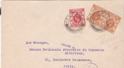 1933 Cover of 22/2 from Hong Kong to Paris SG 120 123x2 (1) 8� perforated (front only)