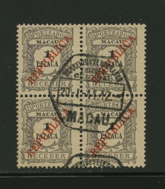 J32 in block of four, crease through bottom two stamps