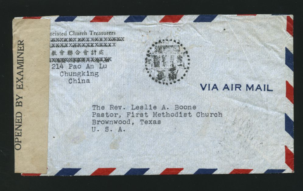 1943 Sept. 7 Chungking $22 airmail OVER THE HUMP to USA, wrinkles (2 images)